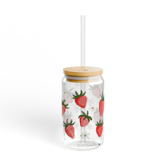 Sipper Glass, Strawberry Themed 16oz Cup for Summer Drinks - Fun Drinkware, Cute Strawberry Glass, Refreshing Beverage Cup, Fruit Lover