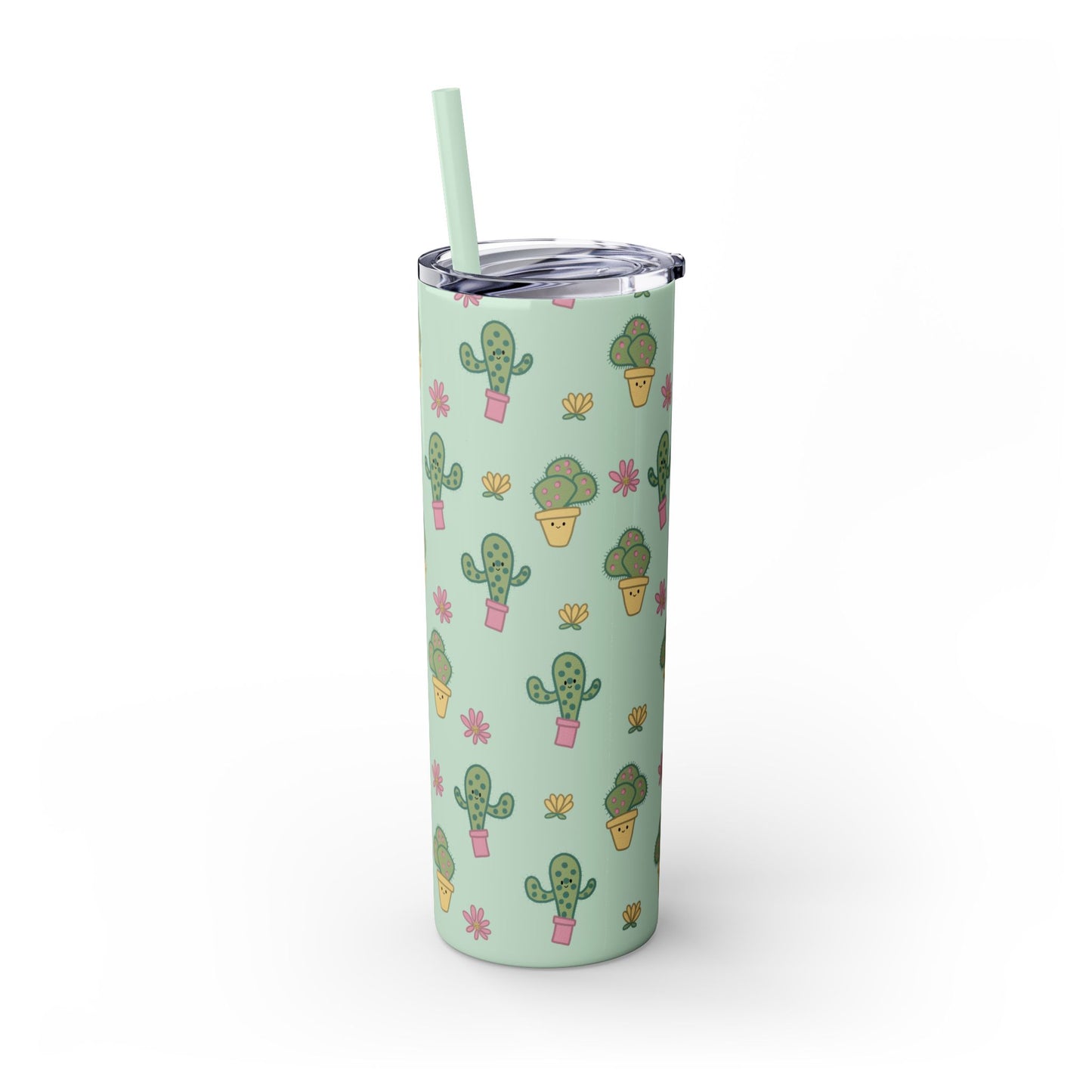 Cactus Skinny Tumbler, Green Succulent Drinking Cup, Desert Plant Water Bottle, Travel Mug Gift, Floral Beverage Container