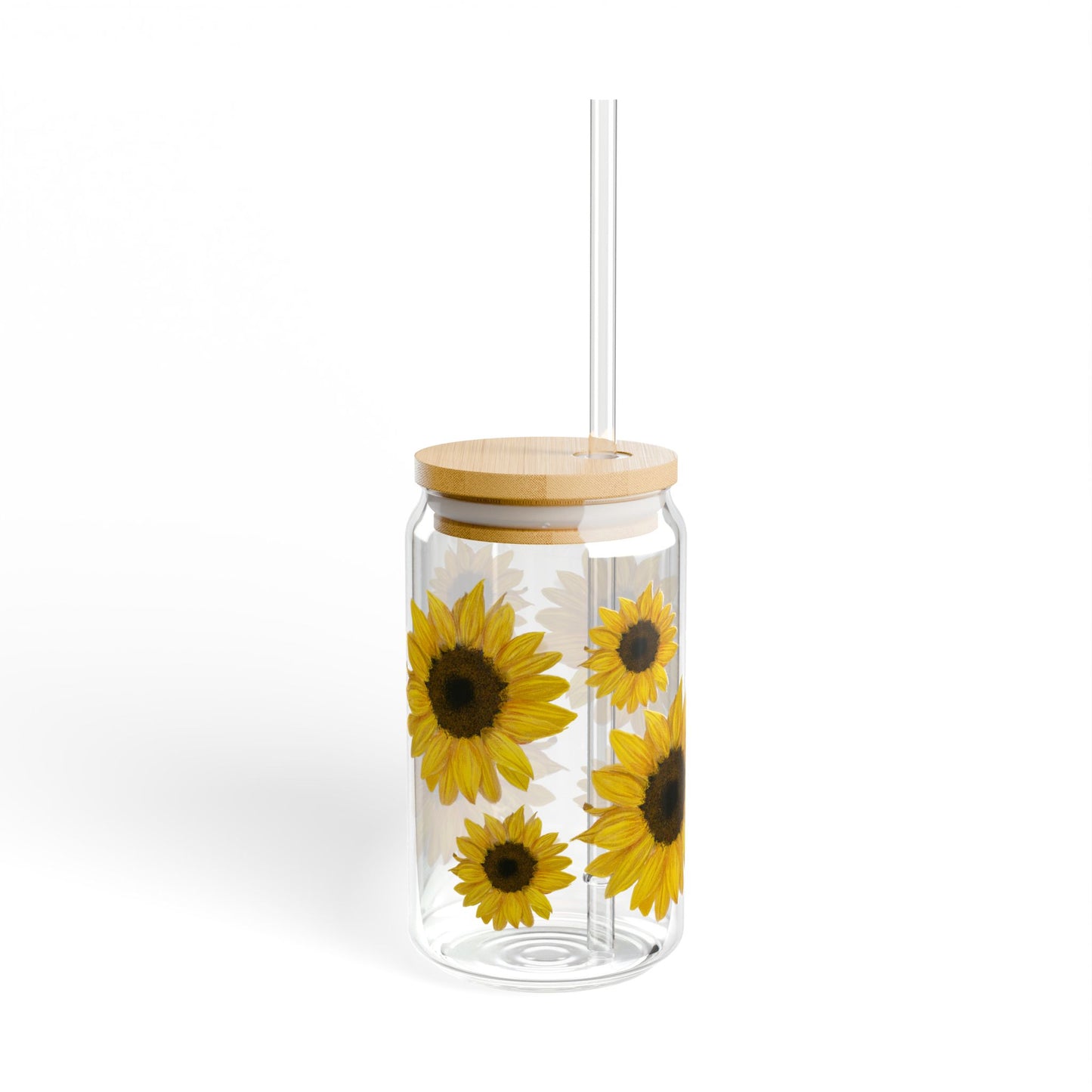 Sunflower Sipper Glass Mug, Floral Glass Cup for Iced Coffee, 16oz Tumbler, Gift for Coffee Lover, Summer Drinkware, Kitchen Decor