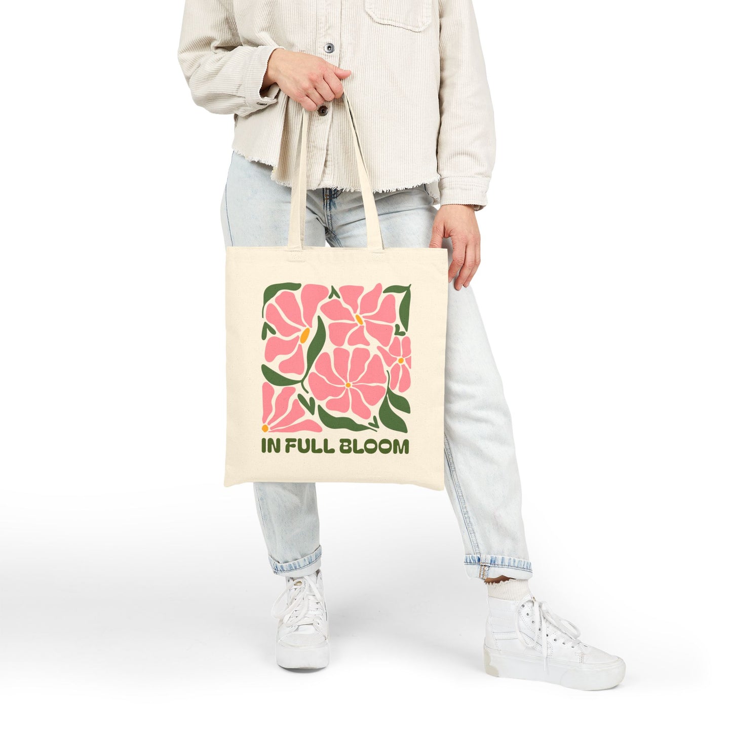 In Full Bloom Floral Cotton Canvas Tote Bag, Eco-Friendly Grocery Bag, Reusable Shopping Tote, Gift Bag, Market Tote