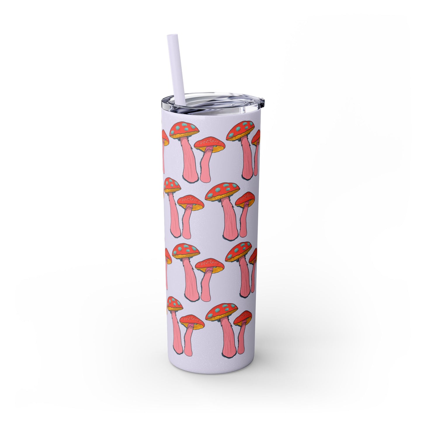 Fairy Tumbler, Pink Mushroom Design, Skinny Cup, Fantasy Drinkware, Enchanted Reusable Tumbler, Magic Drink Holder