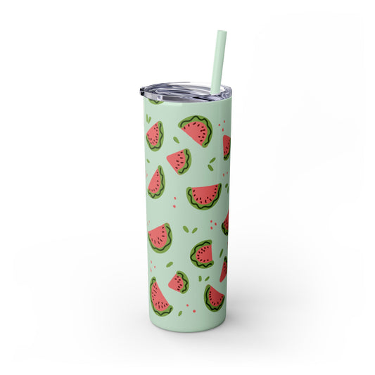 Watermelon Skinny Tumbler with Straw, Fun Drinkware for Summer Parties, Cute Gift for Fruit Lovers, Eco-Friendly Travel Cup