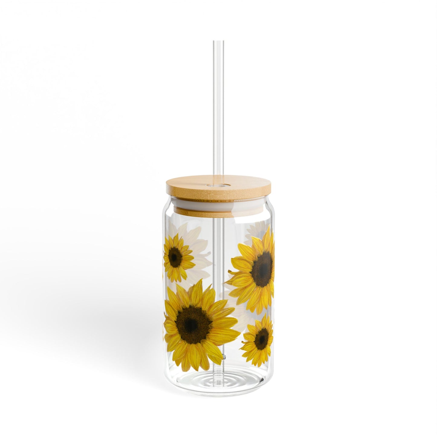 Sunflower Sipper Glass Mug, Floral Glass Cup for Iced Coffee, 16oz Tumbler, Gift for Coffee Lover, Summer Drinkware, Kitchen Decor