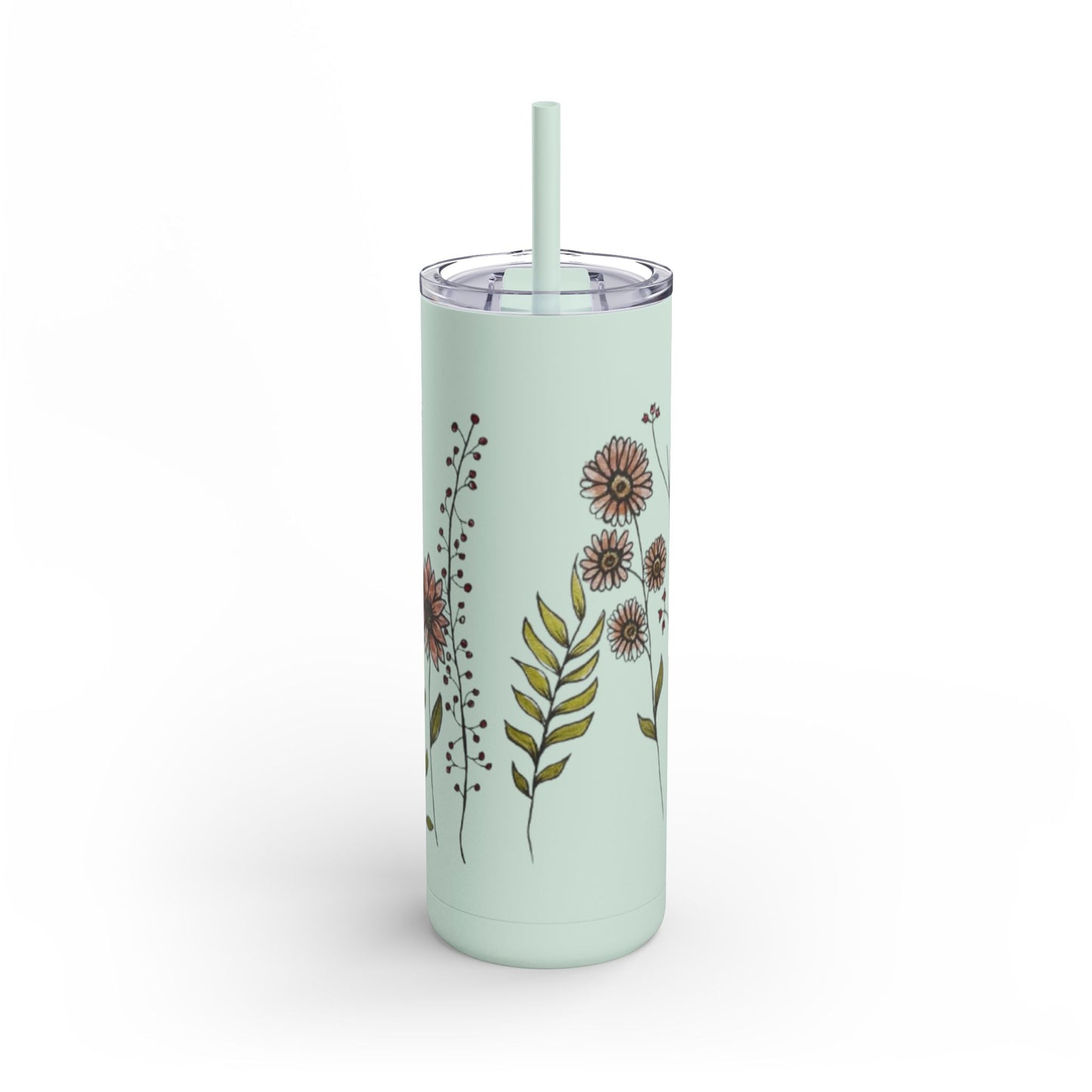 Floral Skinny Tumbler, Matte Tumbler Cup, Personalized Floral Drinkware, Custom Flower Tumbler, Gift for Her, Stainless Steel Floral Tumbler