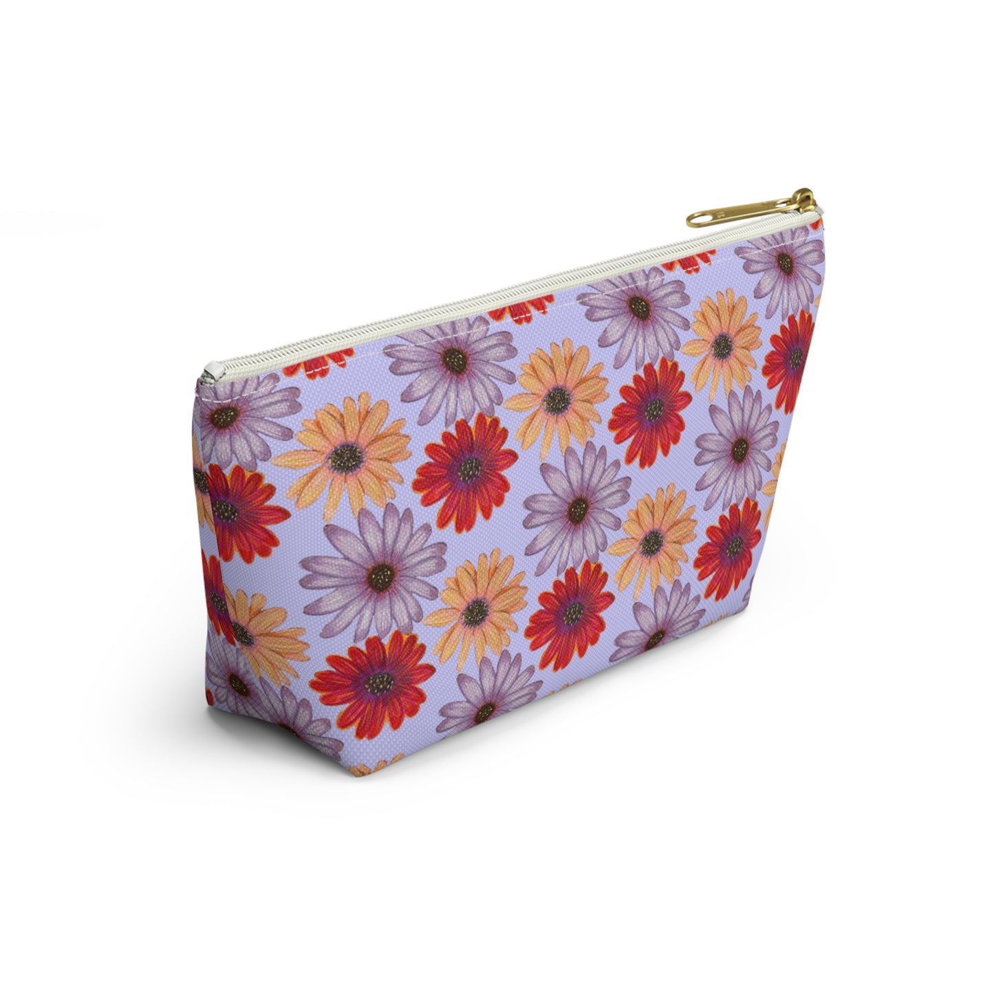 Purple Floral Makeup Bag, Colorful Flowers Pencil Case, Cosmetic Bag, Gift for Her, Travel Bag,