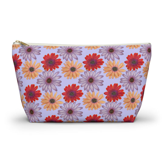 Purple Floral Makeup Bag, Colorful Flowers Pencil Case, Cosmetic Bag, Gift for Her, Travel Bag,