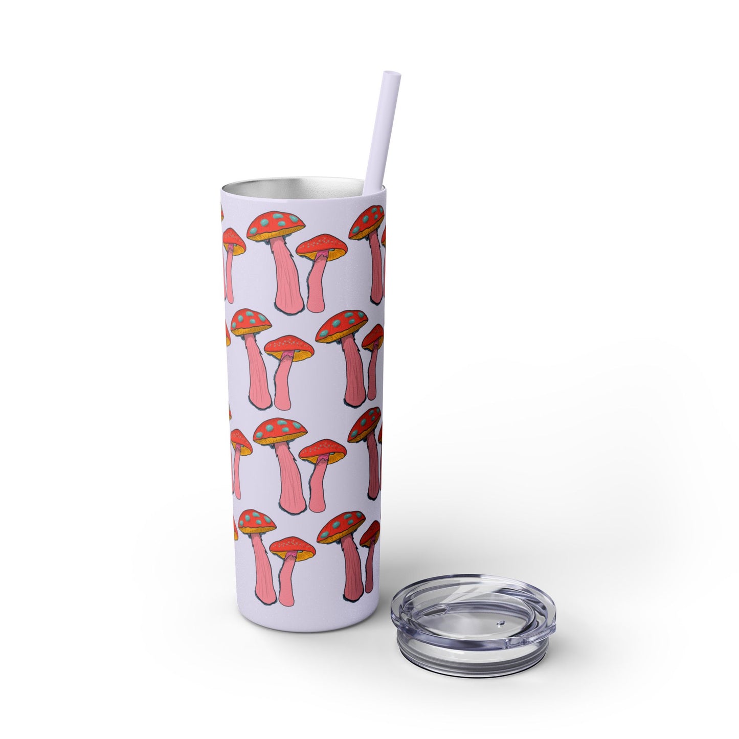 Fairy Tumbler, Pink Mushroom Design, Skinny Cup, Fantasy Drinkware, Enchanted Reusable Tumbler, Magic Drink Holder