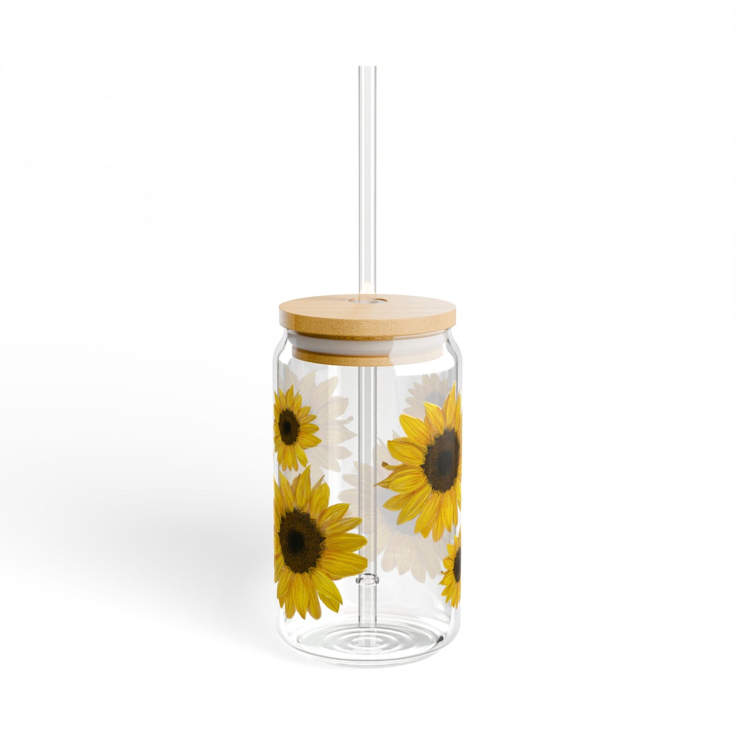 Sunflower Sipper Glass Mug, Floral Glass Cup for Iced Coffee, 16oz Tumbler, Gift for Coffee Lover, Summer Drinkware, Kitchen Decor