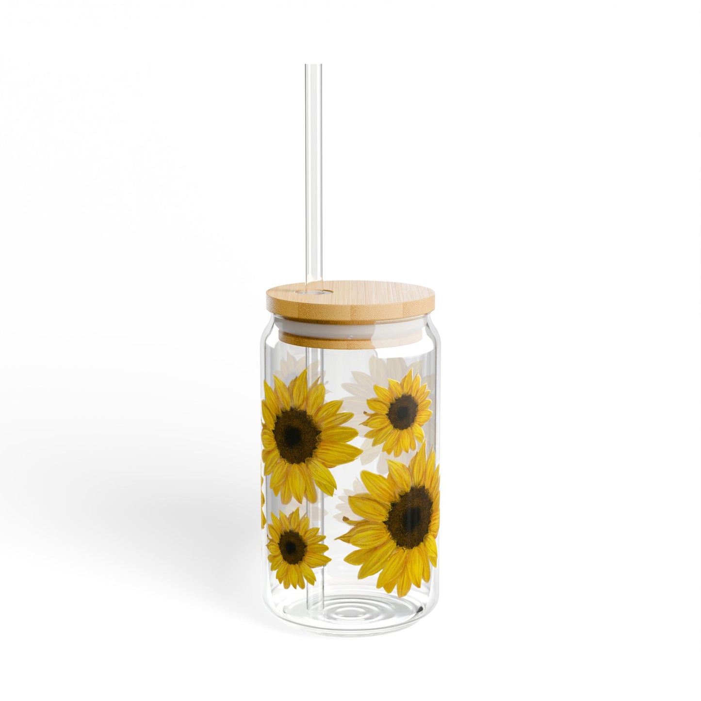 Sunflower Sipper Glass Mug, Floral Glass Cup for Iced Coffee, 16oz Tumbler, Gift for Coffee Lover, Summer Drinkware, Kitchen Decor