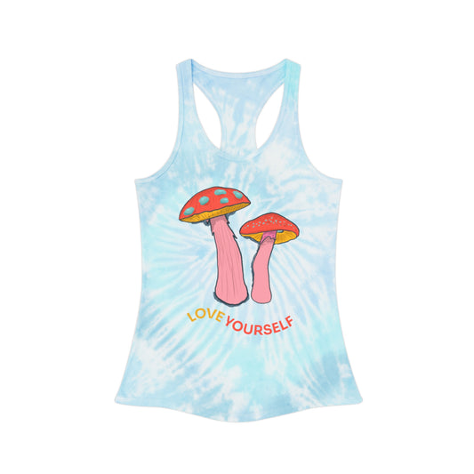 Boho Style Tie Dye Tank Top, Love Yourself Racerback Shirt, Summer Activewear, Relaxed Fit Yoga Top, Festival Wear, Gift for Her
