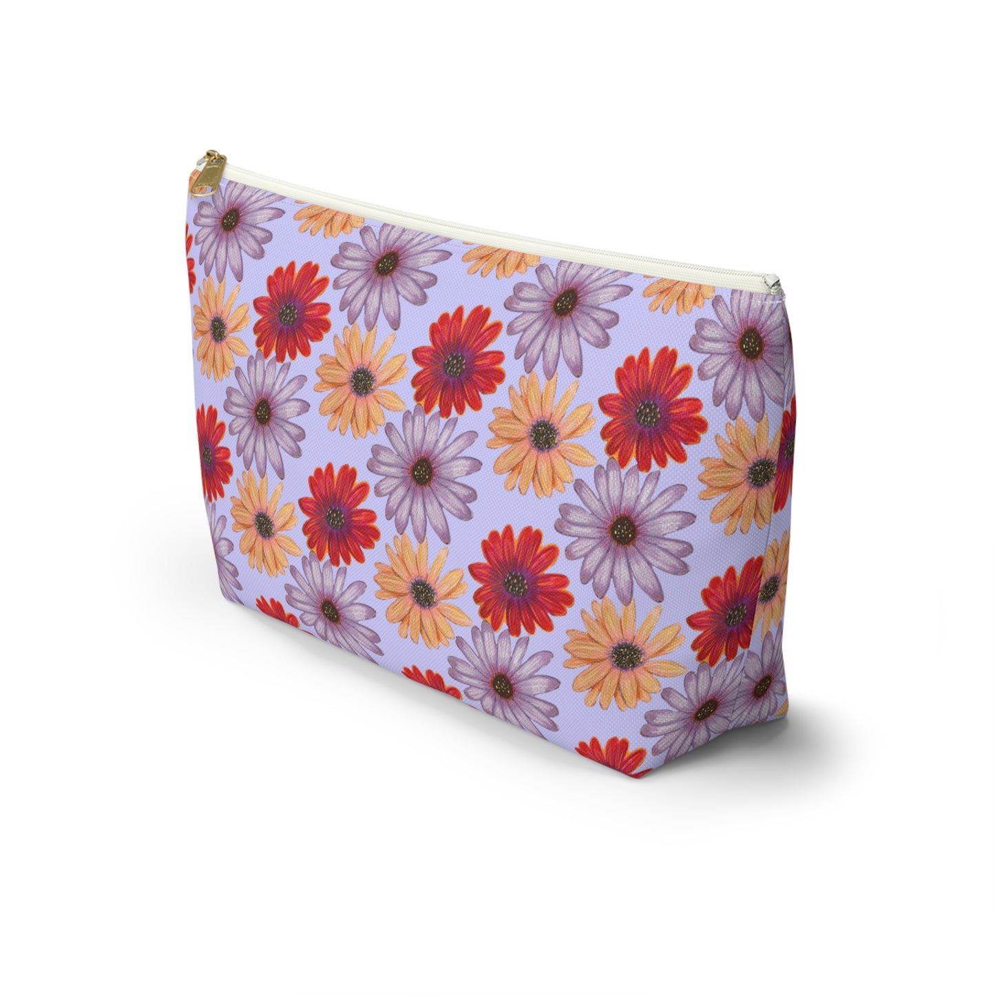 Purple Floral Makeup Bag, Colorful Flowers Pencil Case, Cosmetic Bag, Gift for Her, Travel Bag,