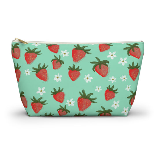 Strawberry Makeup Bag, Accessory Pouch, Cosmetic Bag Organizer, Toiletry Case, Gift for Her, Floral Bag, Travel Case