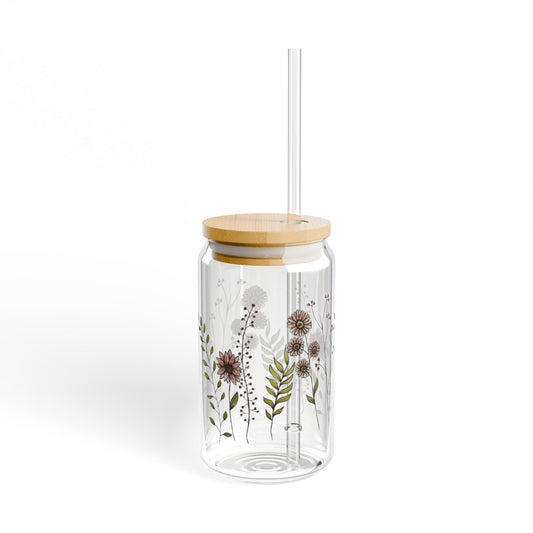 Wild Flower Glass Cup for Iced coffee or summer Drinks