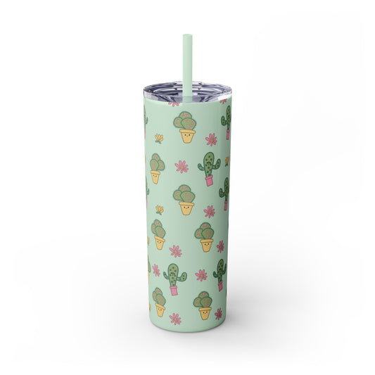 Cactus Skinny Tumbler, Green Succulent Drinking Cup, Desert Plant Water Bottle, Travel Mug Gift, Floral Beverage Container