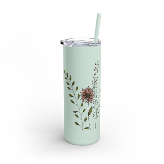 Floral Skinny Tumbler, Matte Tumbler Cup, Personalized Floral Drinkware, Custom Flower Tumbler, Gift for Her, Stainless Steel Floral Tumbler