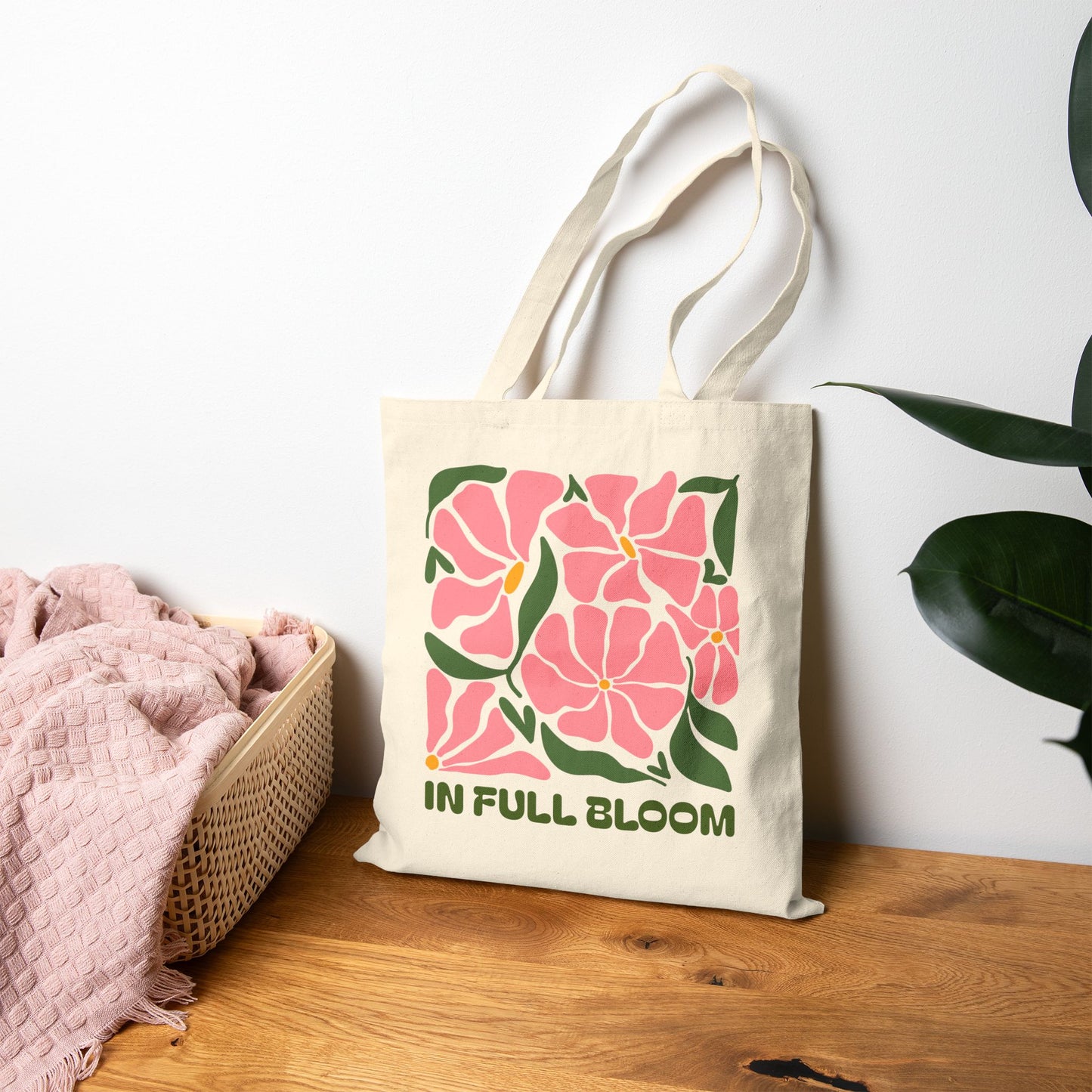 In Full Bloom Floral Cotton Canvas Tote Bag, Eco-Friendly Grocery Bag, Reusable Shopping Tote, Gift Bag, Market Tote