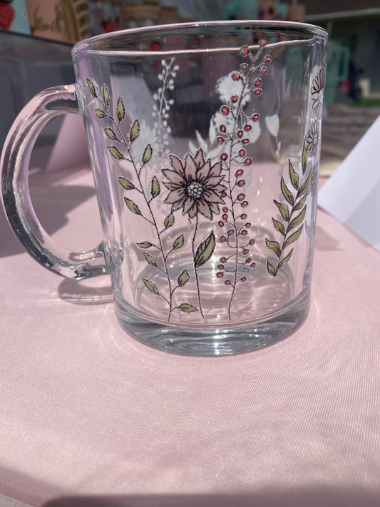 Wildflower Glass Coffee Mug
