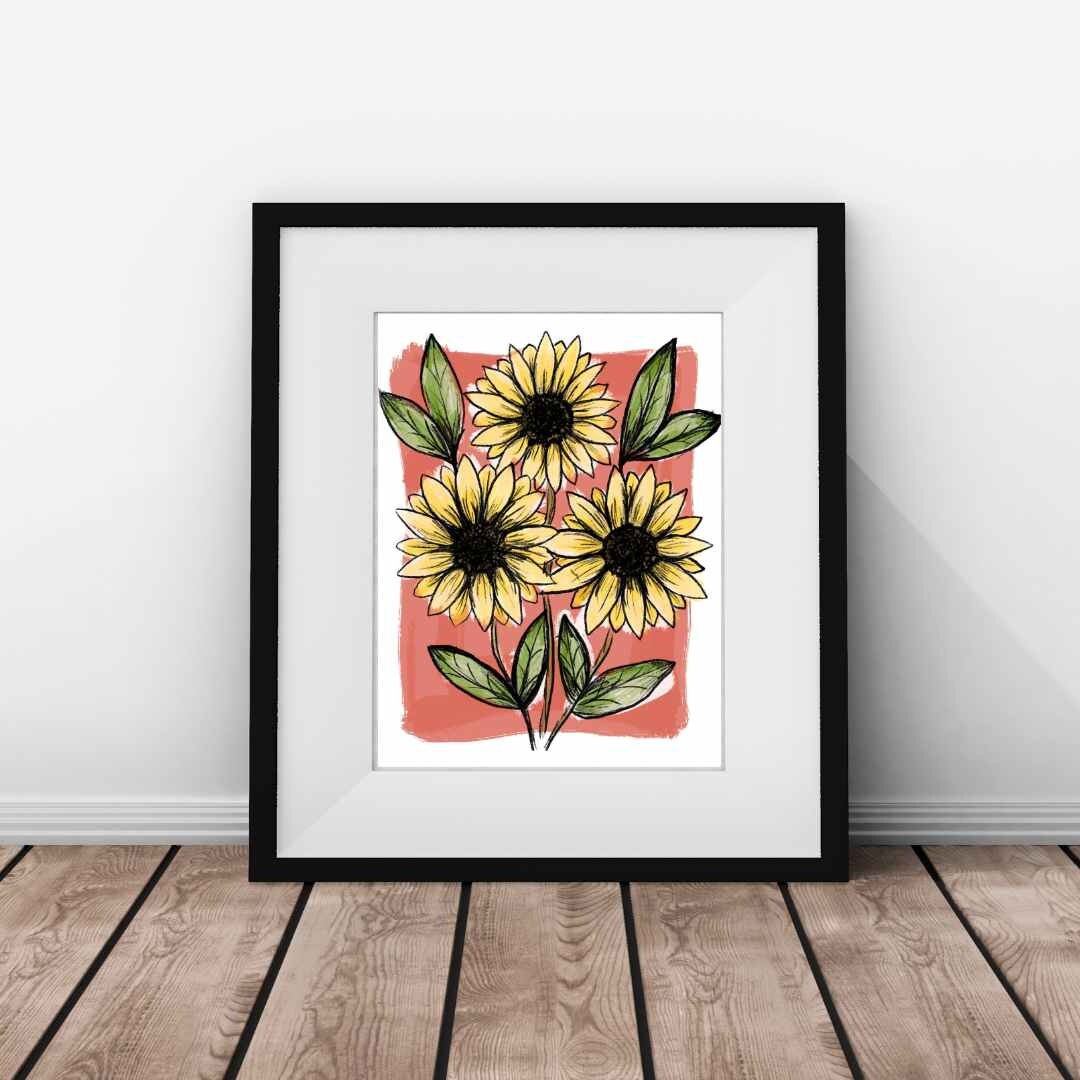 Sunflower Design - Floral Art Print, Sunflower Wall Art, Botanical Art, Sunflower Home Decor, Flower Design, Botanical Print, Fine Art Print