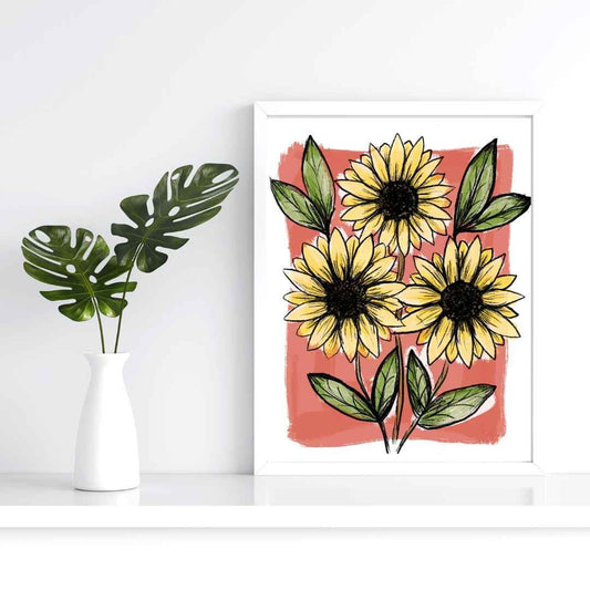 Sunflower Design - Floral Art Print, Sunflower Wall Art, Botanical Art, Sunflower Home Decor, Flower Design, Botanical Print, Fine Art Print