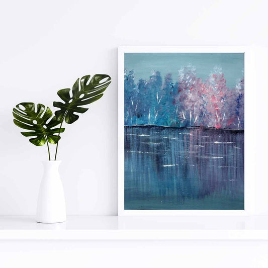Pastel Landscape Painting Print -  Colorful Lake Painting, Living Room Wall Decor, Colorful Wall Art, House Warming Gift, Large Wall Art