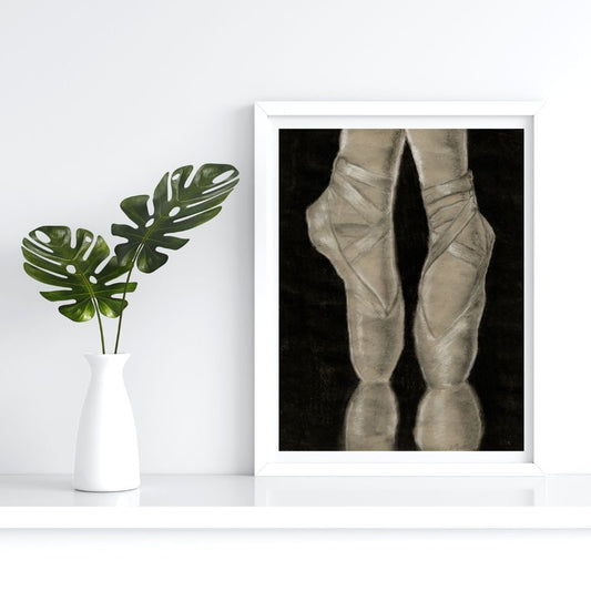 Stability Painting- Charcoal drawing Ballerina shoes Fine Art Print Black and white drawing Ballerina wall art Ballerina painting Wall decor