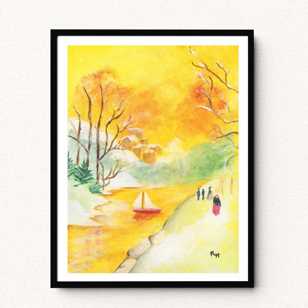 Italian Riverside Painting Landscape Print Landscape Painting Landscape Wall Decor Landscape Room Decor Sicilian country side Painting