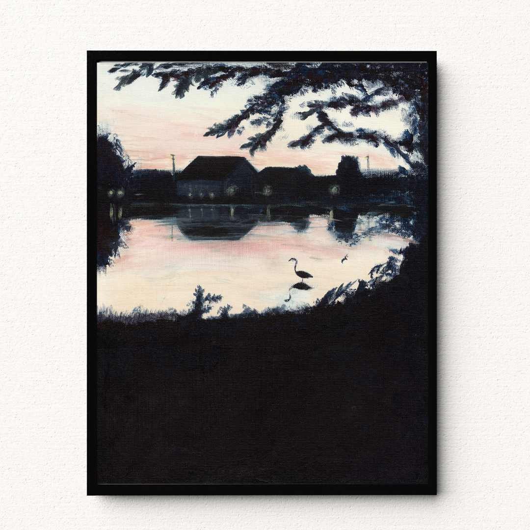 Sunset Landscape Painting Print - Landscape Wall Art, Pond Painting Print, Landscape Home Decor, Pink Sunset Original Artwork, Acrylic Paint