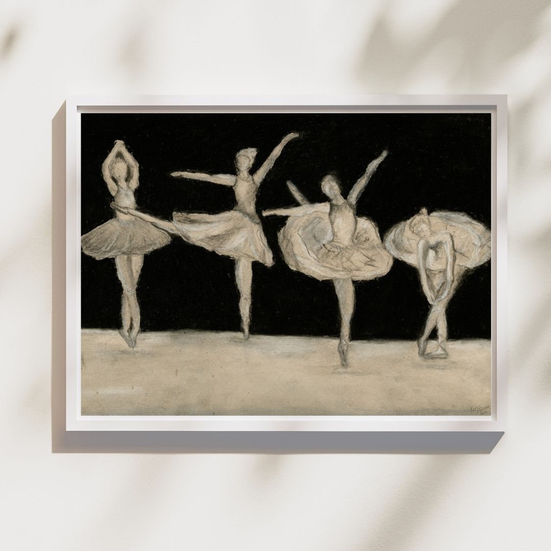 Progression Painting- Charcoal drawing Ballerina shoes Fine Art Print Black white drawing Ballerina wall art Ballerina Painting Wall Decor