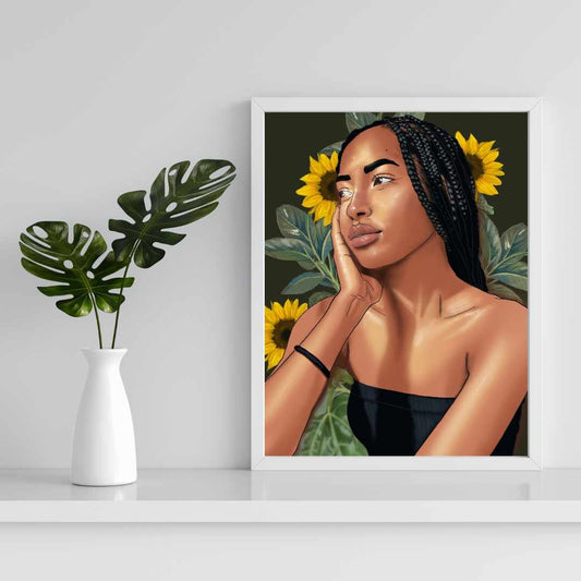 Sunflower Girl Art Print - Unframed Print - Portrait Original Art - Portrait Painting - Beautiful Girl Art - Hyper-Realistic Drawing