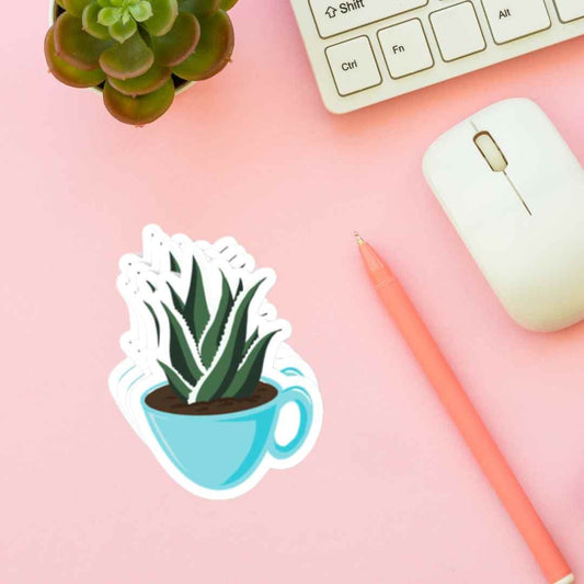 Plant Sticker - Tea Cup Plant, Aloe Plant Sticker, Laptop Sticker, collectible sticker, Water Bottle Stickers, Plant Decal, Plant Lover Gift