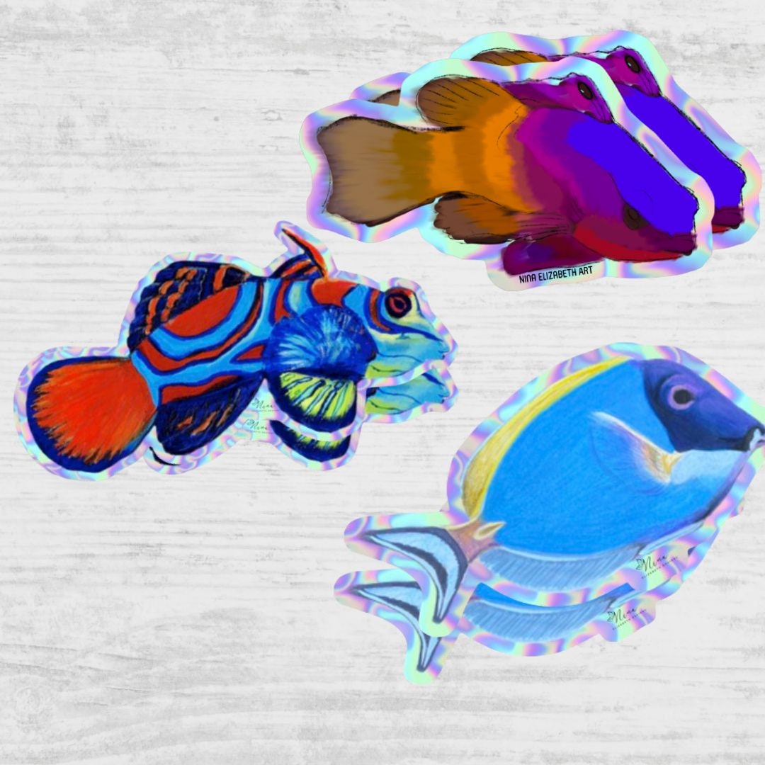 Holo Fish Sticker - Mandarin Goby Holo Sticker, Saltwater Fish Sticker, Laptop Sticker, Holo Sticker, Water Bottle Sticker, Reef Tank Art