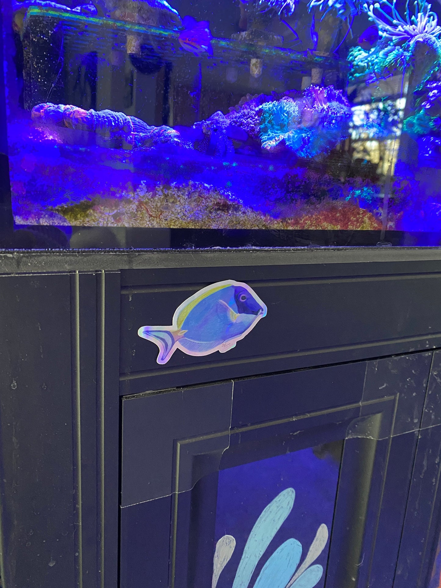 Holo Fish Sticker - Powder Blue Tang Holo Sticker, Saltwater Fish Sticker, Laptop Sticker, Holo Sticker, Water Bottle Sticker, Reef Tank Art