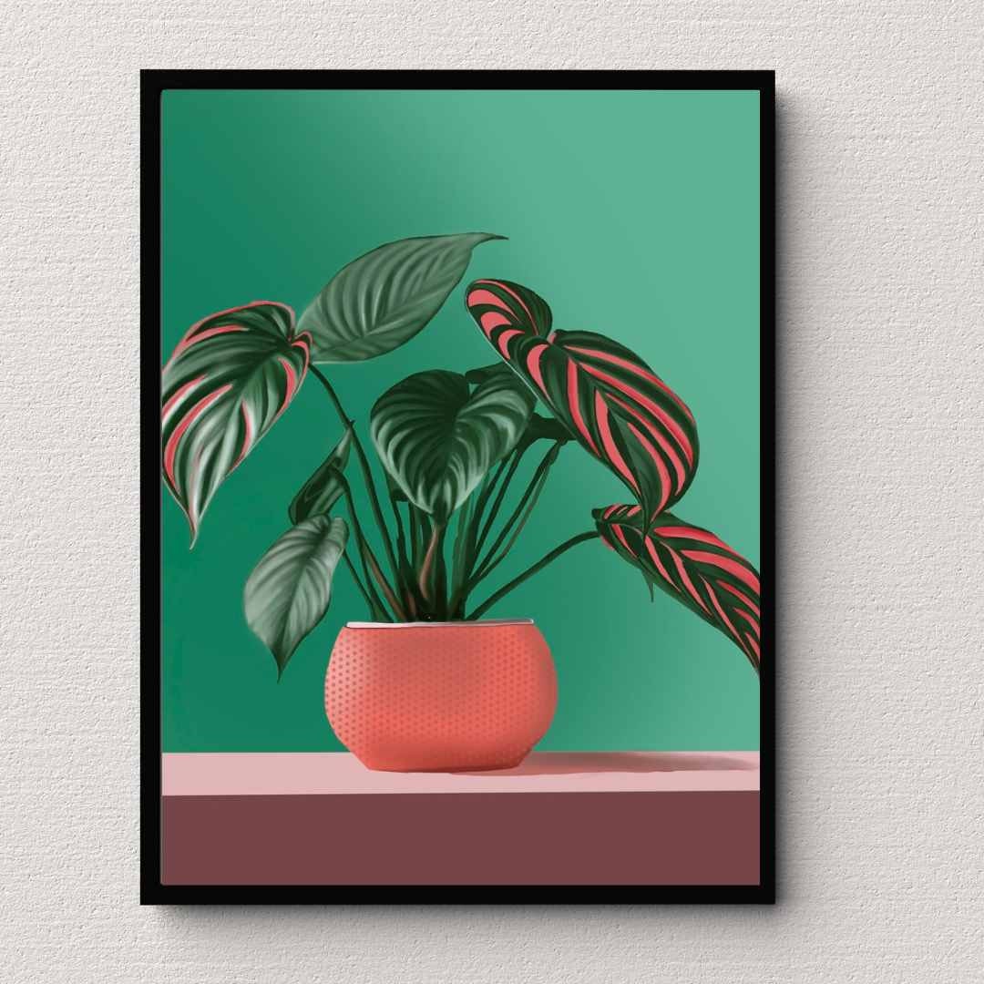 Hyper-Realistic Plant Drawing Print - Botanical Art Print, Boho Home Decor, Botanical Wall Art, Pink Plant Art Print, Large Art Print,