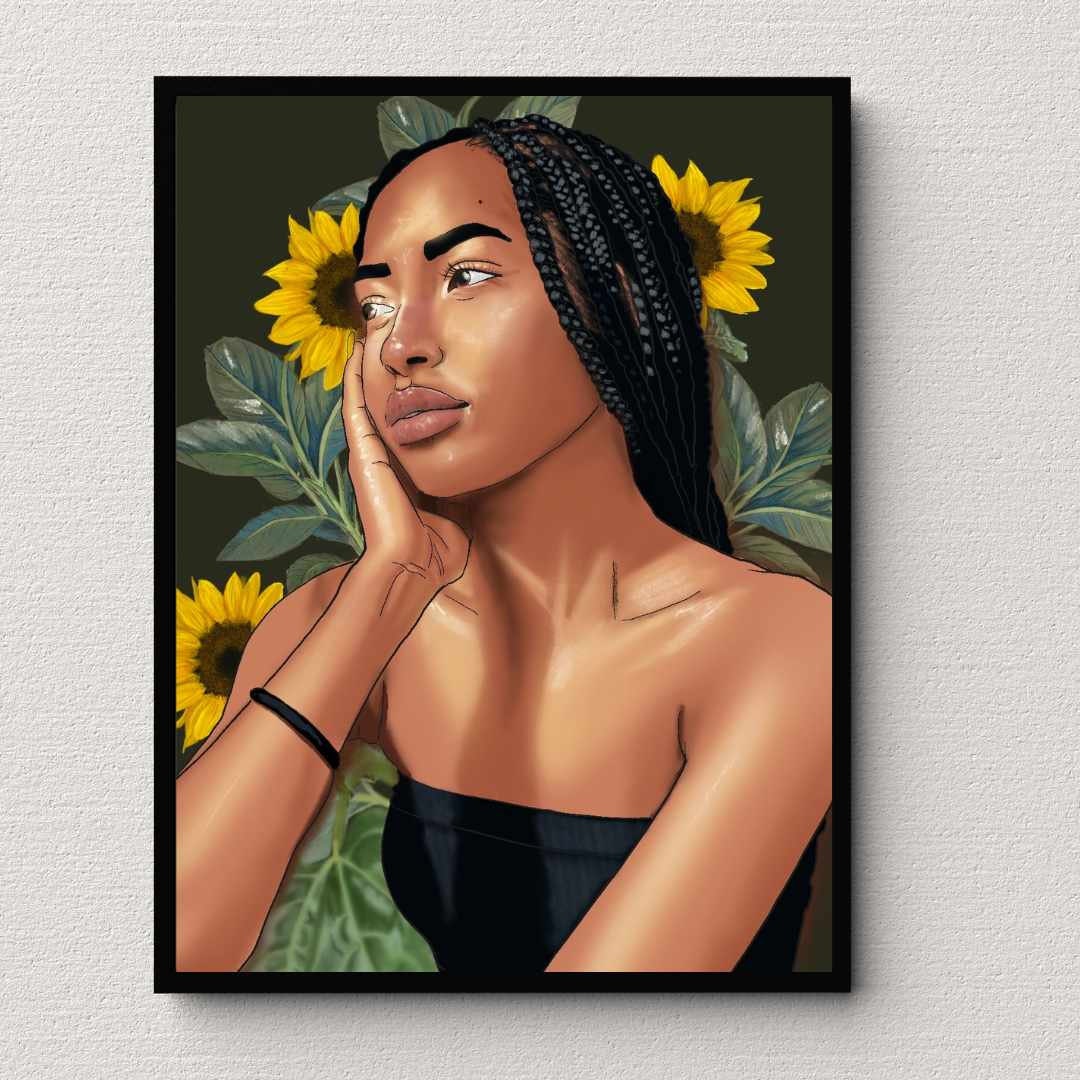 Sunflower Girl Art Print - Unframed Print - Portrait Original Art - Portrait Painting - Beautiful Girl Art - Hyper-Realistic Drawing