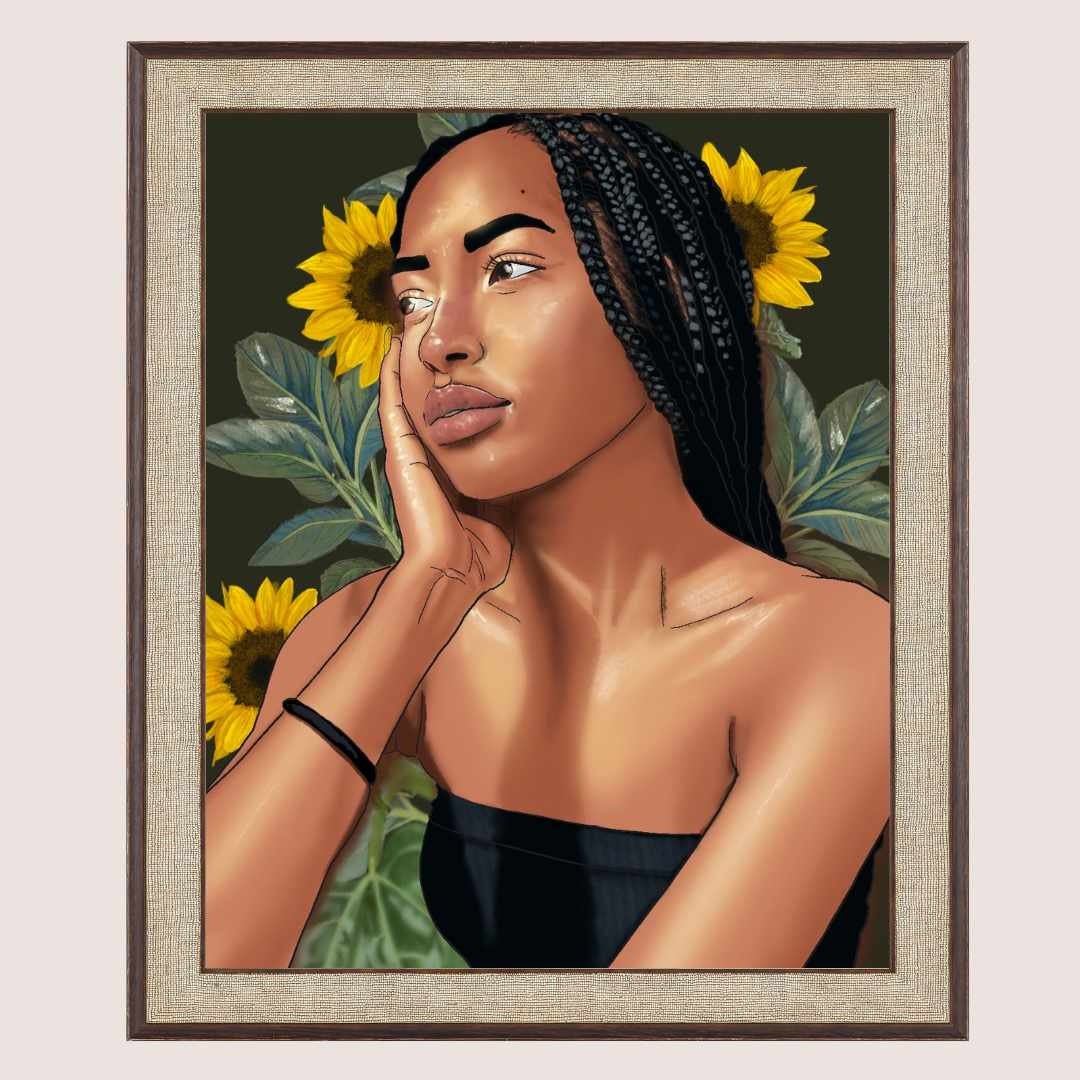 Sunflower Girl Art Print - Unframed Print - Portrait Original Art - Portrait Painting - Beautiful Girl Art - Hyper-Realistic Drawing