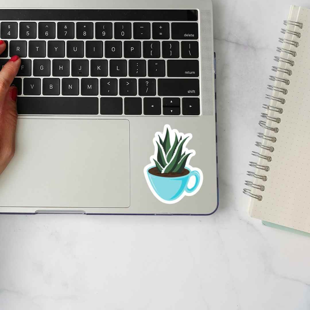 Plant Sticker - Tea Cup Plant, Aloe Plant Sticker, Laptop Sticker, collectible sticker, Water Bottle Stickers, Plant Decal, Plant Lover Gift