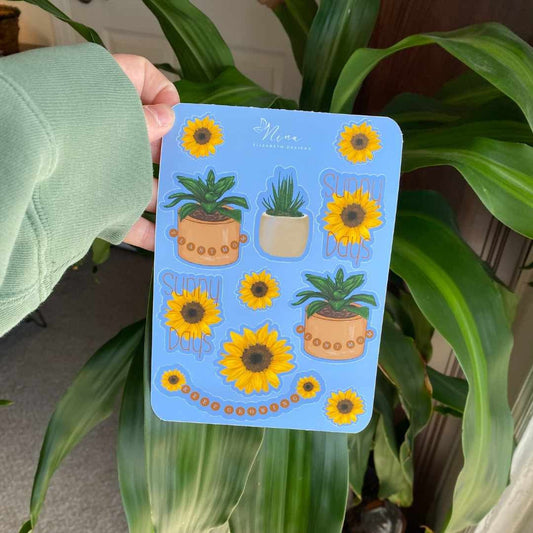 Sunflower Sticker Sheet - 4x6 Water-Proof Sticker sheet, Sunflower Stickers, Collectible stickers, Plant lover Stickers, Prize Box Stickers