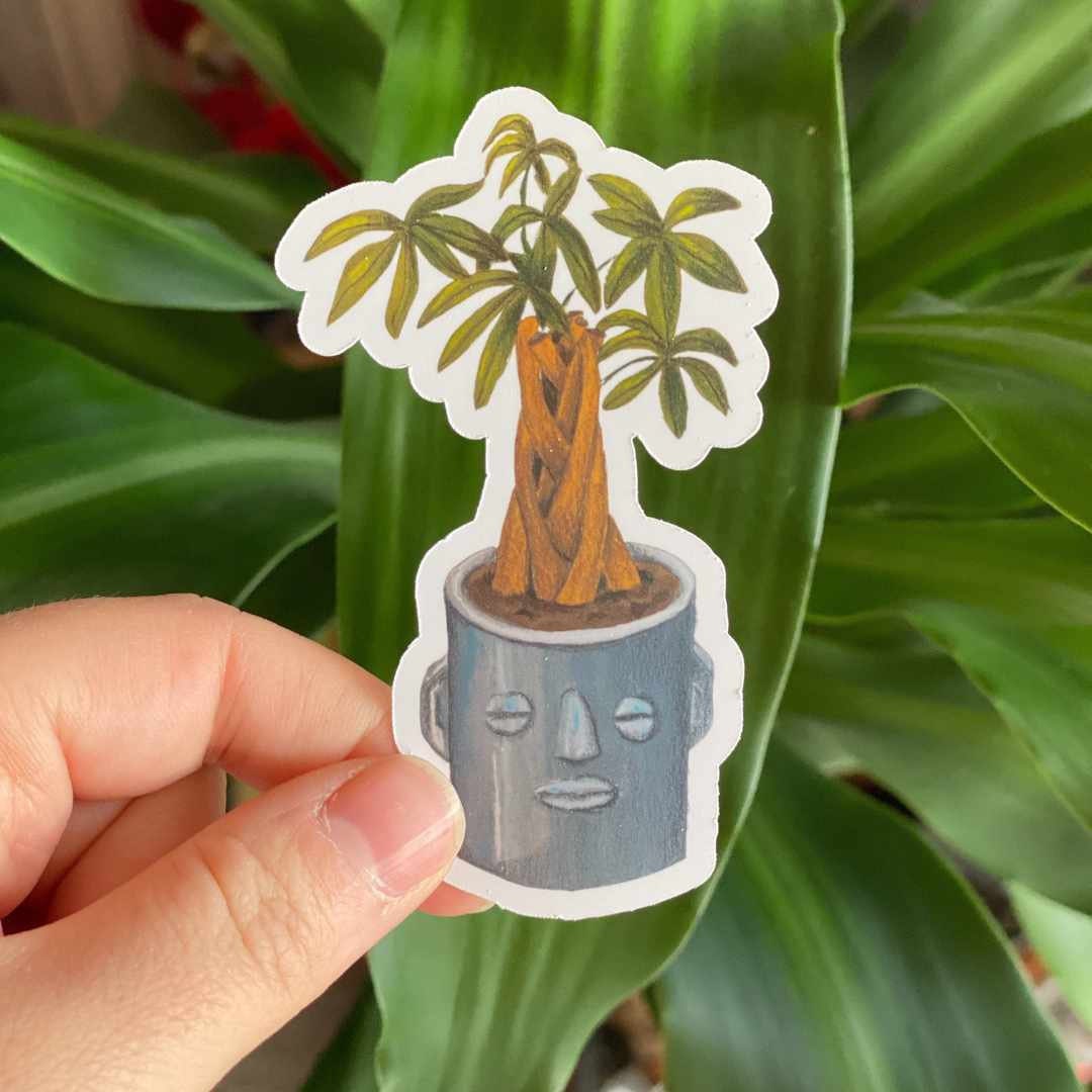 Money Tree Sticker - Smiling Plant sticker, Plant Mom Sticker, Laptop Sticker, Water Bottle Sticker, Happy Tree Sticker, Plant Lover