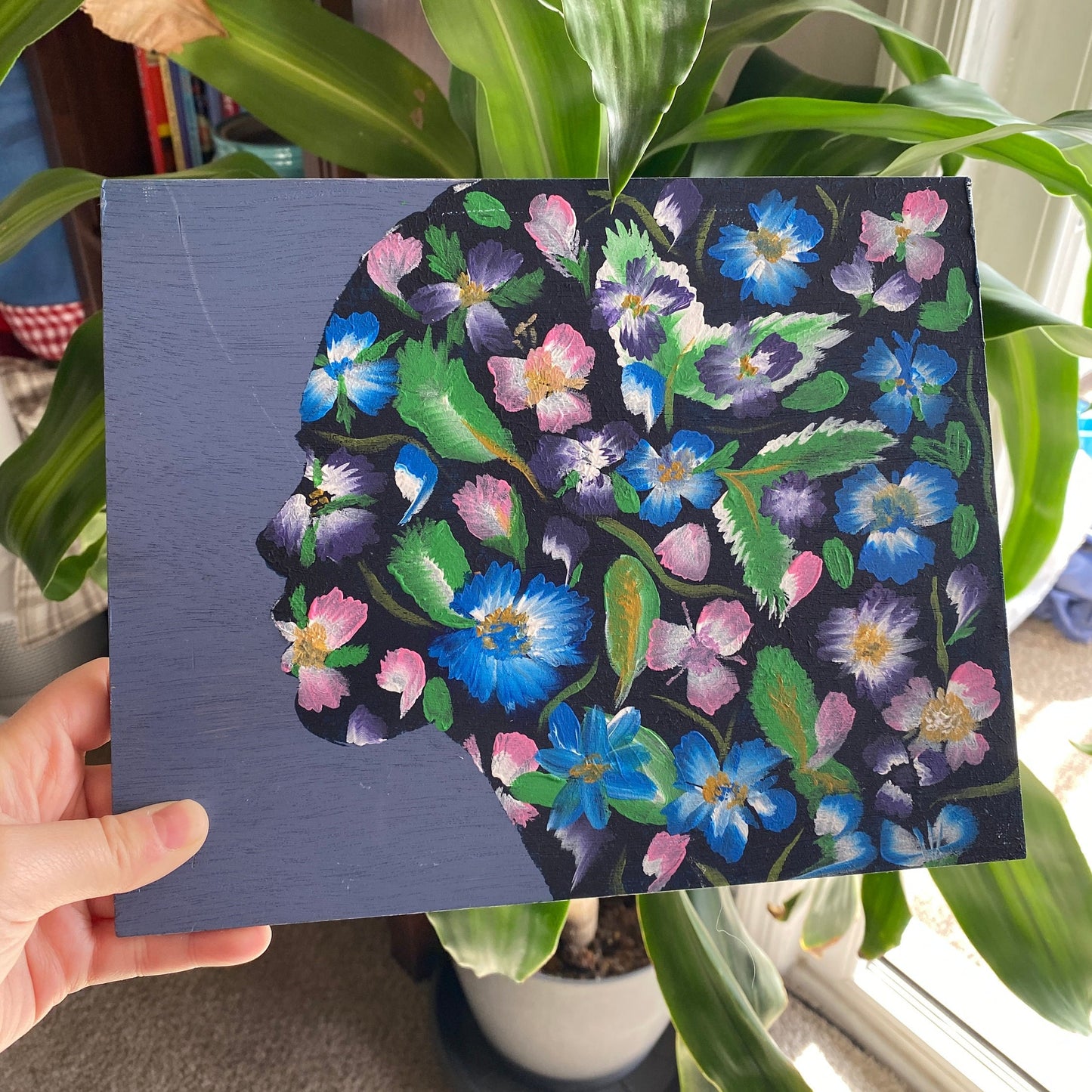 Original Acrylic Floral Painting - Floral Women, Wood panel painting, Gift For Her, Beautiful Women Painting, Original Painting, Plant lover