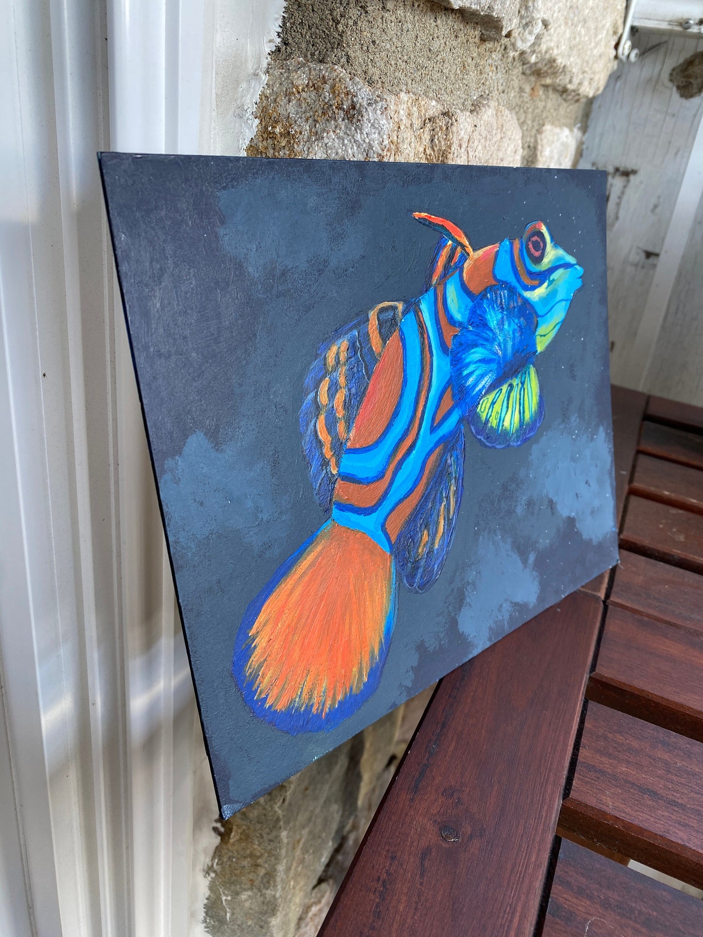 Saltwater Fish Painting - Reef Tank Art, Bathroom Beach Decor, Original Acrylic Painting, Nautical Home Decor, Mandarin Goby Painting