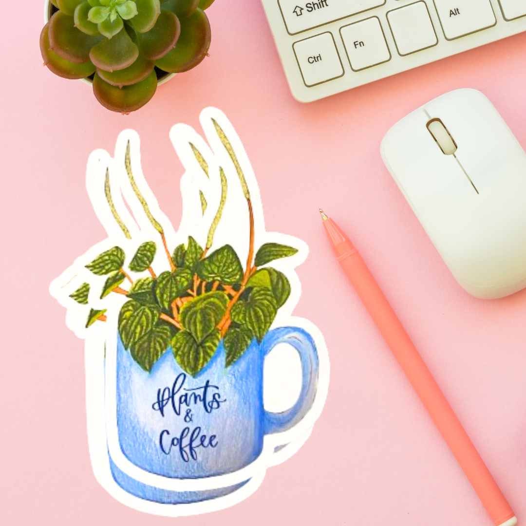 Coffee Plant Sticker - Mug Plant sticker, Plant Mom Sticker, Laptop Sticker, Water Bottle Sticker, Coffee lover sticker, Plant Lover