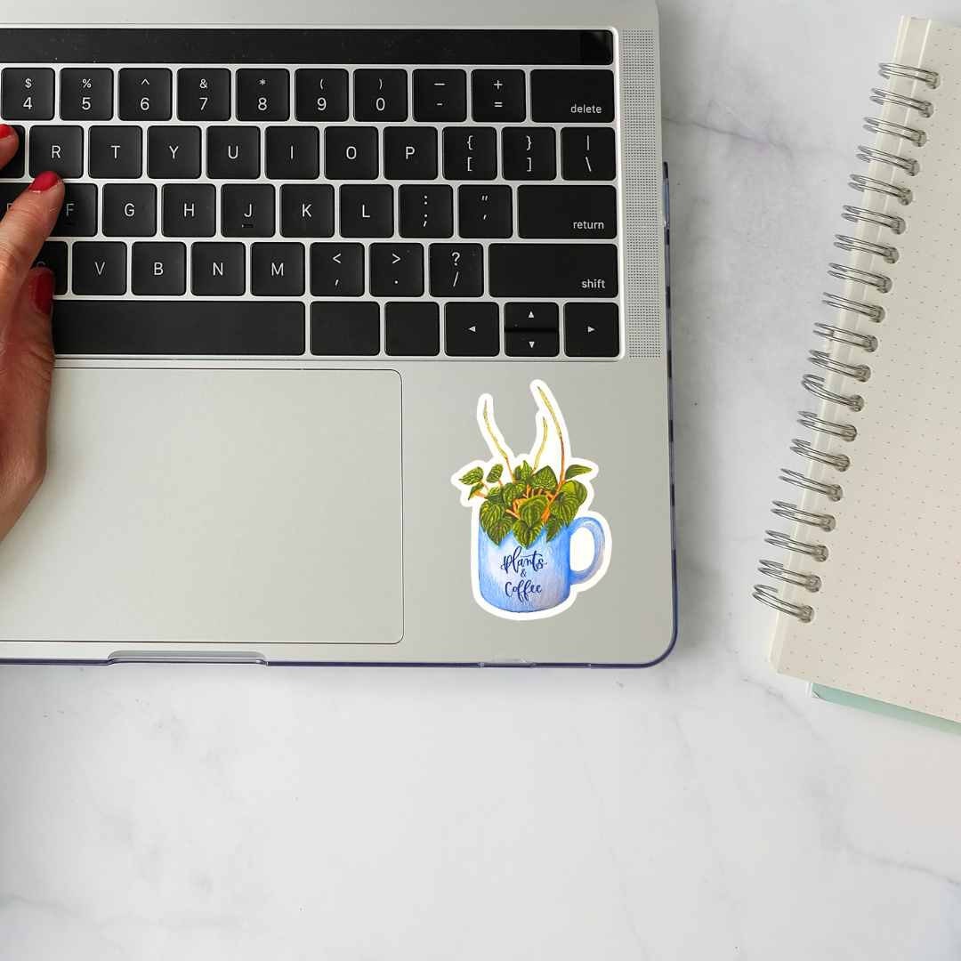 Coffee Plant Sticker - Mug Plant sticker, Plant Mom Sticker, Laptop Sticker, Water Bottle Sticker, Coffee lover sticker, Plant Lover