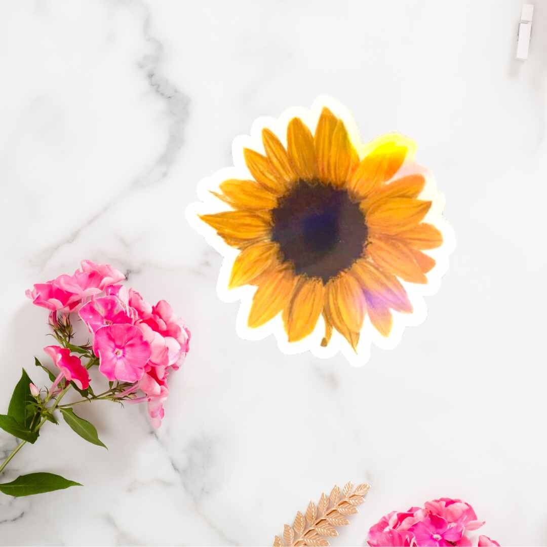 Holo Sunflower Sticker - Water-Proof Sticker, Floral Sticker, Laptop Sticker, Collectible sticker, Water Bottle Stickers, Plant Decal