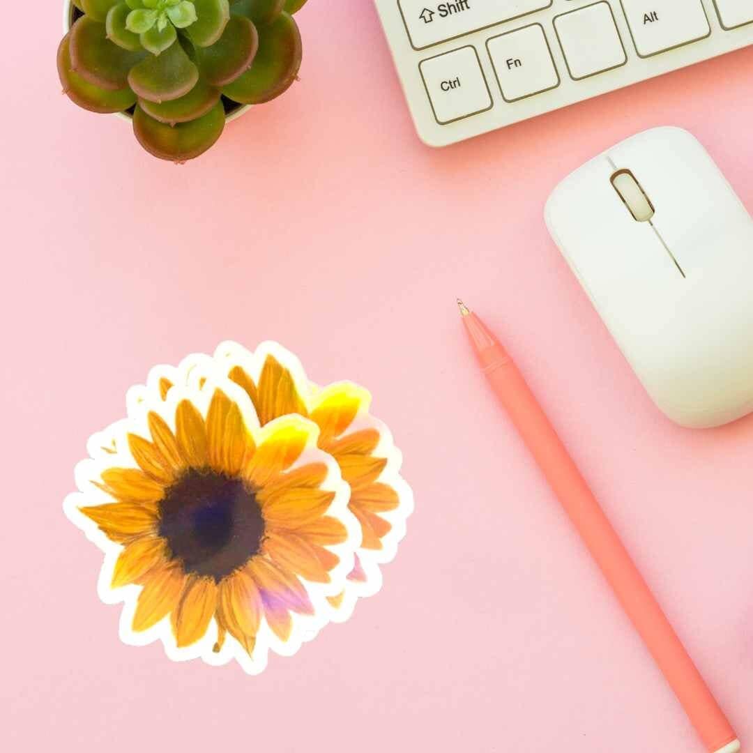 Holo Sunflower Sticker - Water-Proof Sticker, Floral Sticker, Laptop Sticker, Collectible sticker, Water Bottle Stickers, Plant Decal
