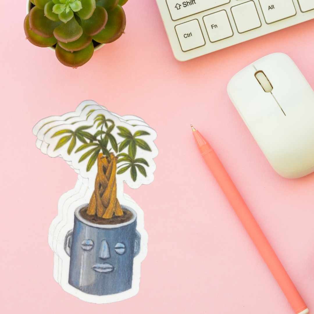 Money Tree Sticker - Smiling Plant sticker, Plant Mom Sticker, Laptop Sticker, Water Bottle Sticker, Happy Tree Sticker, Plant Lover