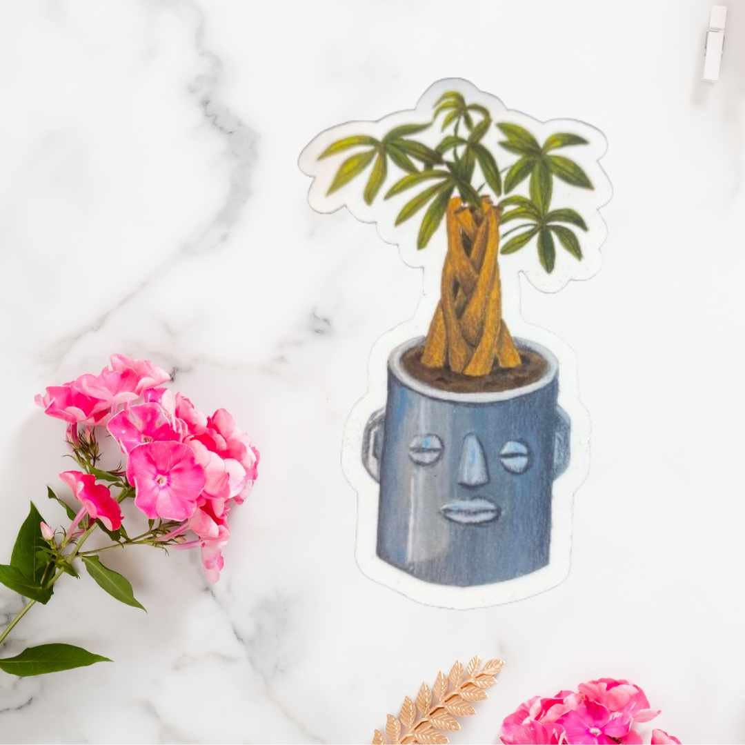 Money Tree Sticker - Smiling Plant sticker, Plant Mom Sticker, Laptop Sticker, Water Bottle Sticker, Happy Tree Sticker, Plant Lover
