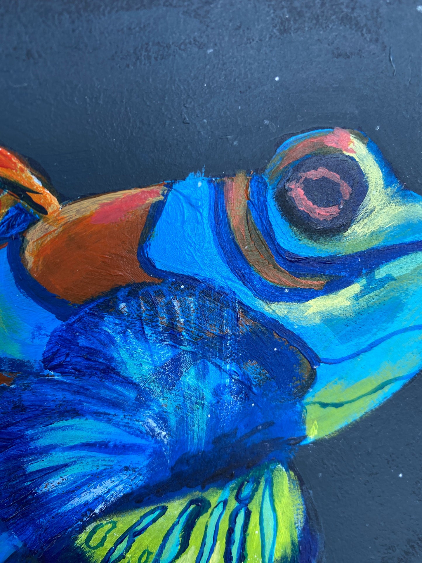 Saltwater Fish Painting - Reef Tank Art, Bathroom Beach Decor, Original Acrylic Painting, Nautical Home Decor, Mandarin Goby Painting