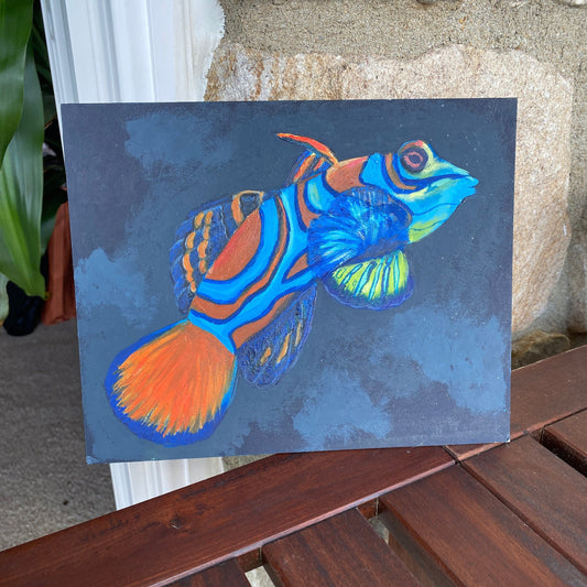 Saltwater Fish Painting - Reef Tank Art, Bathroom Beach Decor, Original Acrylic Painting, Nautical Home Decor, Mandarin Goby Painting