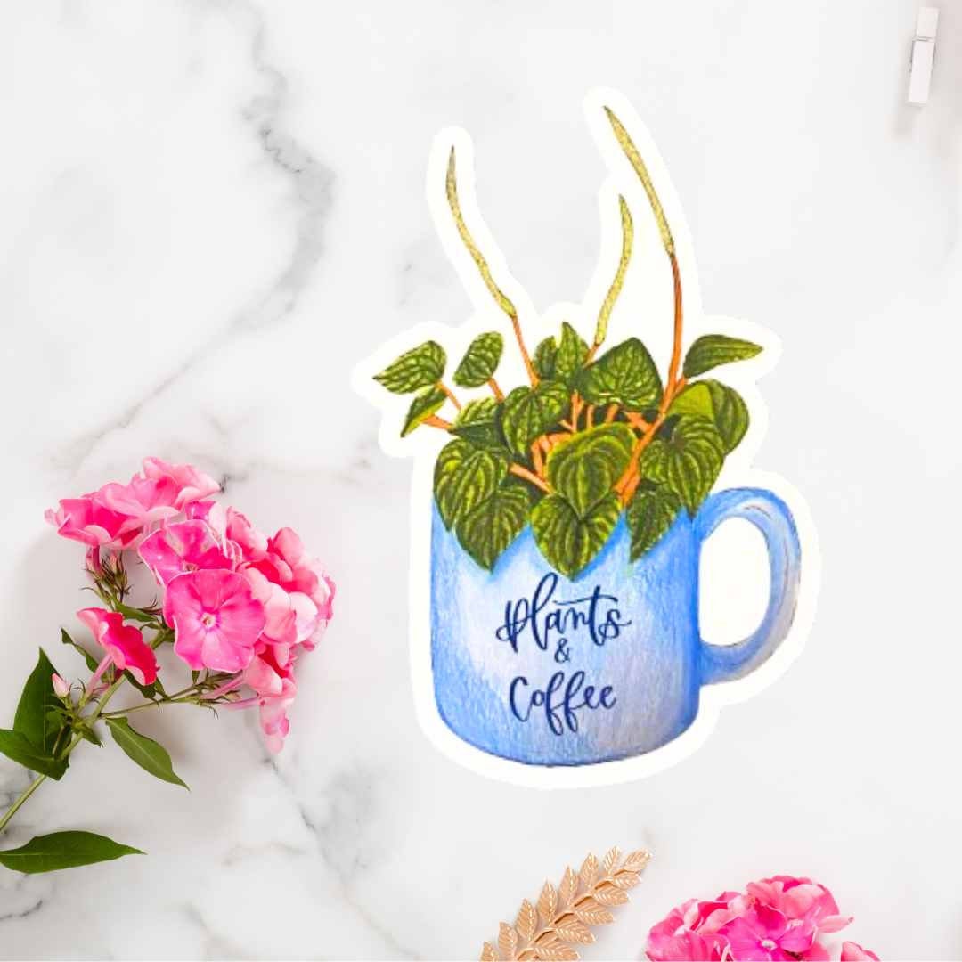 Coffee Plant Sticker - Mug Plant sticker, Plant Mom Sticker, Laptop Sticker, Water Bottle Sticker, Coffee lover sticker, Plant Lover