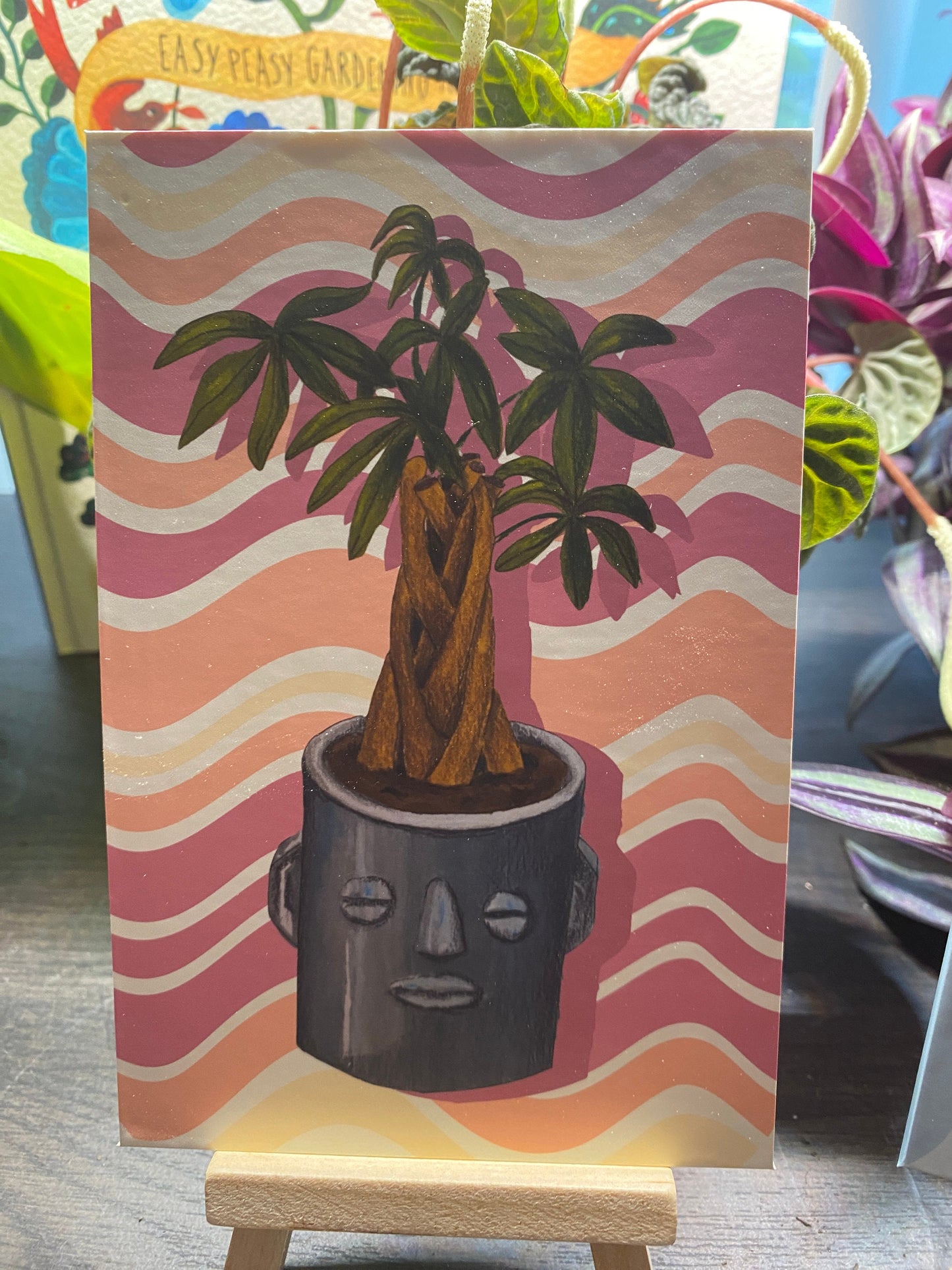 Mini Canvas board Print, Botanical Print, Boho Home Decor, Retro Plant Print, Small Art Print, Mini Easel Art Print **Mini Easel included!!